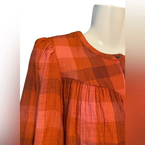 NWT Universal Thread Red Plaid Button Down Gauze Cotton Top - Picture 4 of 10